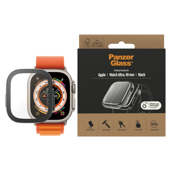 Tvrdené sklo Full Body AB pre Apple Watch Ultra 2 49 mm, Čierna, PanzerGlass
