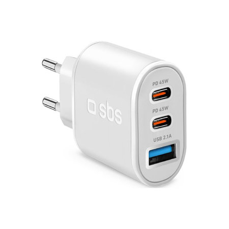 SBS - 45W Nabíjací Adaptér USB, 2x USB-C, PowerDelivery, biela