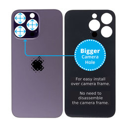 Apple iPhone 14 Pro Max - Sklo Zadného Housingu so Zväčšeným Otvorom na Kameru (Deep Purple)