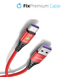 FixPremium - USB-C / USB Kábel s LED Indikátorom (1m), červená