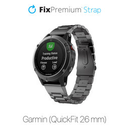 FixPremium - Remienok z Nehrdzavejúcej Ocele pre Garmin (QuickFit 26mm), čierny