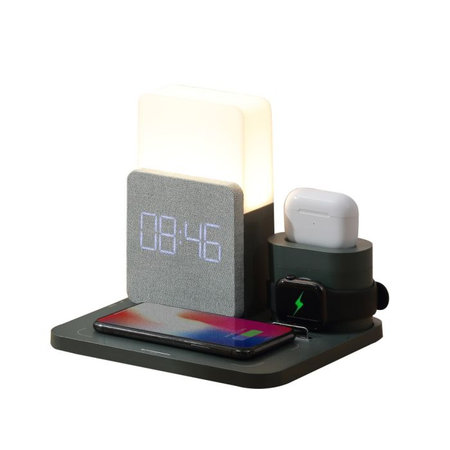 FixPremium - Stojan s Lampou 3v1 pre iPhone, Apple Watch a AirPods, čierna