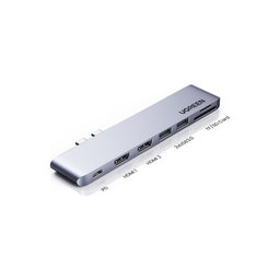 UGREEN - Dual USB-C Hub 7v1, sivá