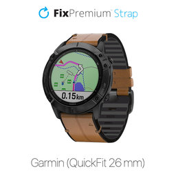 FixPremium - Kožený Remienok pre Garmin (QuickFit 26mm), svetlá hnedá