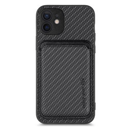 FixPremium - Puzdro Carbon s MagSafe Wallet pre iPhone 12 mini, čierna