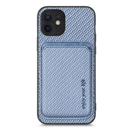 FixPremium - Puzdro Carbon s MagSafe Wallet pre iPhone 12 mini, modrá
