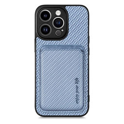 FixPremium - Puzdro Carbon s MagSafe Wallet pre iPhone 13 Pro, modrá