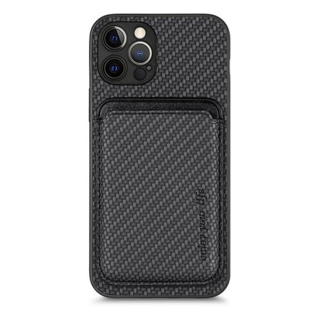 FixPremium - Puzdro Carbon s MagSafe Wallet pre iPhone 12 Pro, čierna