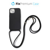 FixPremium - Silikónové Puzdro so Šnúrkou pre iPhone 13 a 14, čierna