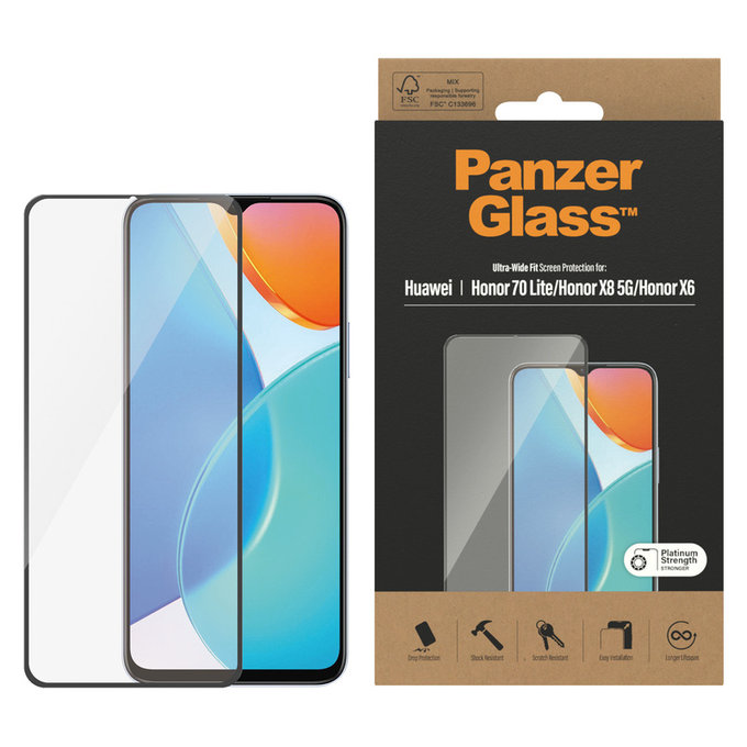 Tvrdené sklo UWF pre Honor 70 Lite, Čierna, PanzerGlass
