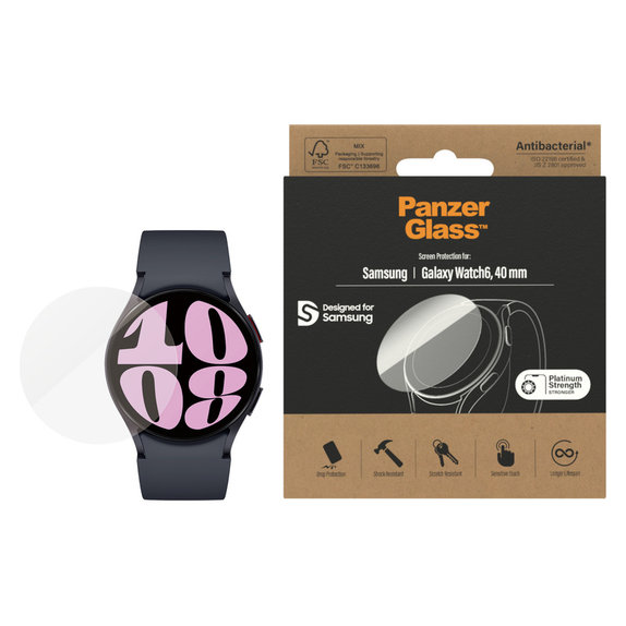 Tvrdené sklo Flat Glass AB pre Samsung Galaxy Watch6 40 mm, Číra, PanzerGlass