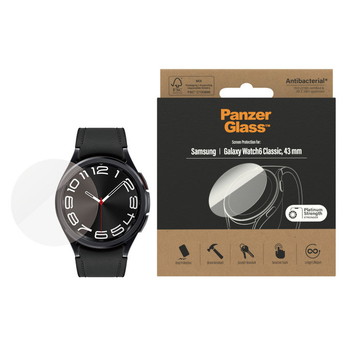 Tvrdené sklo Flat Glass AB pre Samsung Galaxy Watch6 43 mm, Číra, PanzerGlass