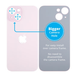 Apple iPhone 15 - Sklo Zadného Housingu so Zväčšeným Otvorom na Kameru (Pink)