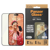 Tvrdené sklo UWF Eyecare s aplikátorom pre iPhone 15, Čierna, PanzerGlass