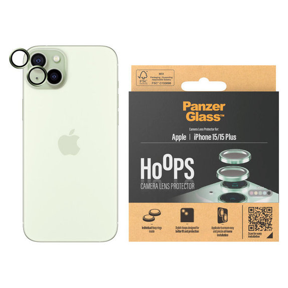 Ochranný kryt objektívu Hoops pre iPhone 15/15 Plus, Zelená, PanzerGlass