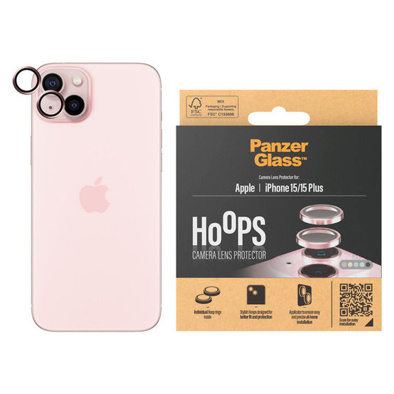 Ochranný kryt objektívu Hoops pre iPhone 15/15 Plus, Ružová, PanzerGlass