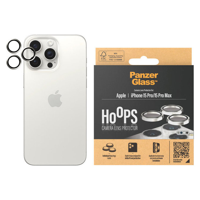 Ochranný kryt objektívu Hoops pre iPhone 15 Pro/15 Pro Max, White Metal, PanzerGlass