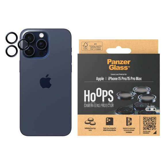 Ochranný kryt objektívu Hoops pre iPhone 15 Pro/15 Pro Max, Blue Metal, PanzerGlass