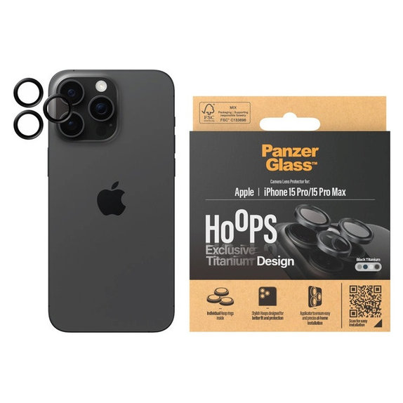 Ochranný kryt objektívu Hoops pre iPhone 15 Pro/15 Pro Max, Black Titanium, PanzerGlass