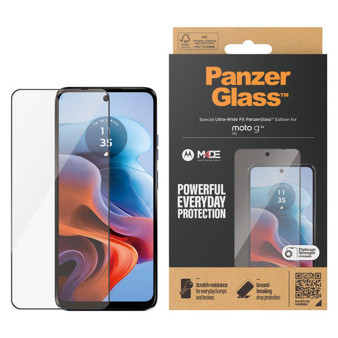 Tvrdené sklo UWF pre Motorola Moto G34, Čierna, PanzerGlass