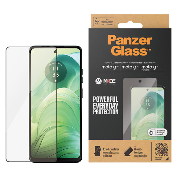 Tvrdené sklo UWF pre Motorola Moto G04/E14/G24 Power, Čierna, PanzerGlass
