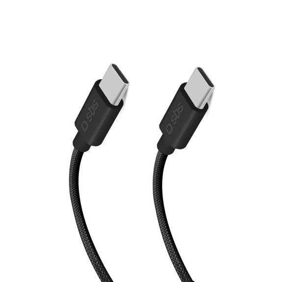 SBS - Opletený kábel USB-C/USB-C, PD, 100W, 1.5m, čierna