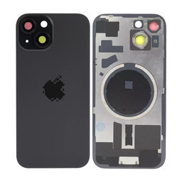 Apple iPhone 15 - Sklo Zadného Housingu + Sklíčko Kamery + Kovový Pliešok + Magsafe Magnet (Black)