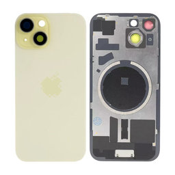 Apple iPhone 15 - Sklo Zadného Housingu + Sklíčko Kamery + Kovový Pliešok + Magsafe Magnet (Yellow)