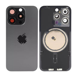 Apple iPhone 15 Pro - Sklo Zadného Housingu + Sklíčko Kamery + Kovový Pliešok + Magsafe Magnet (Black Titanium)