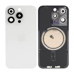 Apple iPhone 15 Pro - Sklo Zadného Housingu + Sklíčko Kamery + Kovový Pliešok + Magsafe Magnet (White Titanium)