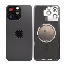 Apple iPhone 15 Pro Max - Sklo Zadného Housingu + Sklíčko Kamery + Kovový Pliešok + Magsafe Magnet (Black Titanium)