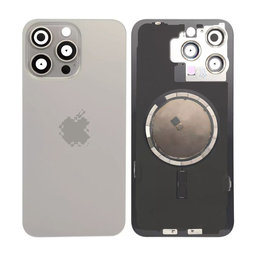 Apple iPhone 15 Pro Max - Sklo Zadného Housingu + Sklíčko Kamery + Kovový Pliešok + Magsafe Magnet (Natural Titanium)