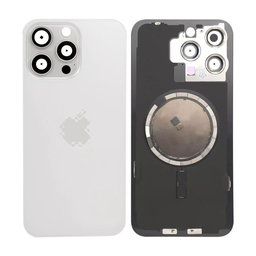 Apple iPhone 15 Pro Max - Sklo Zadného Housingu + Sklíčko Kamery + Kovový Pliešok + Magsafe Magnet (White Titanium)