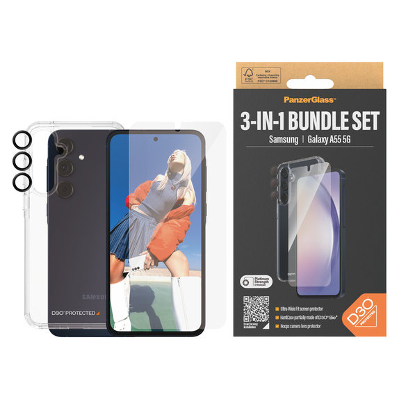 Bundle Hoops + Tvrdené sklo UWF + Hard Case D3O pre Samsung Galaxy A55 5G, PanzerGlass