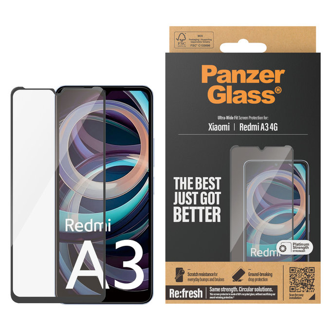 Tvrdené sklo UWF AB pre Xiaomi Redmi A3, Čierne, PanzerGlass