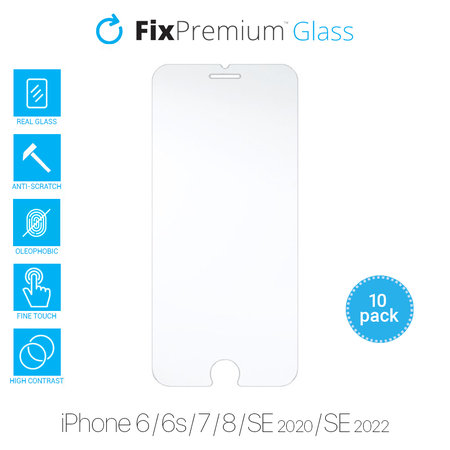 FixPremium Glass - Tvrdené Sklo pre iPhone 6, 6s, 7, 8, SE 2020 a SE 2022 (10 Pack)