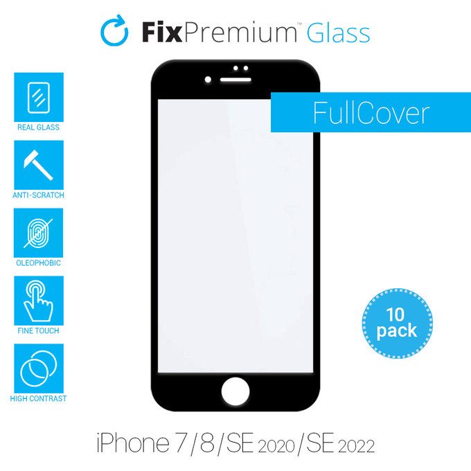 FixPremium FullCover Glass - Tvrdené Sklo pre iPhone 7, 8, SE 2020 a SE 2022 (10 Pack)