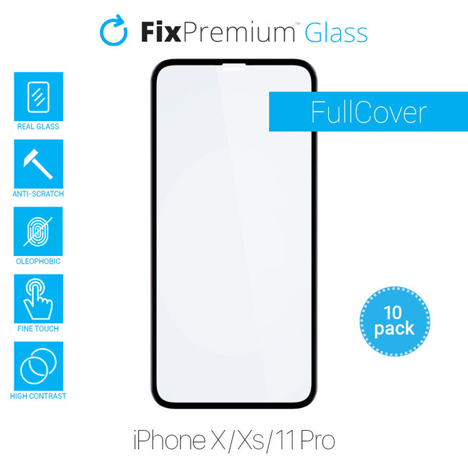 FixPremium FullCover Glass - Tvrdené Sklo pre iPhone X, XS a 11 Pro (10 Pack)