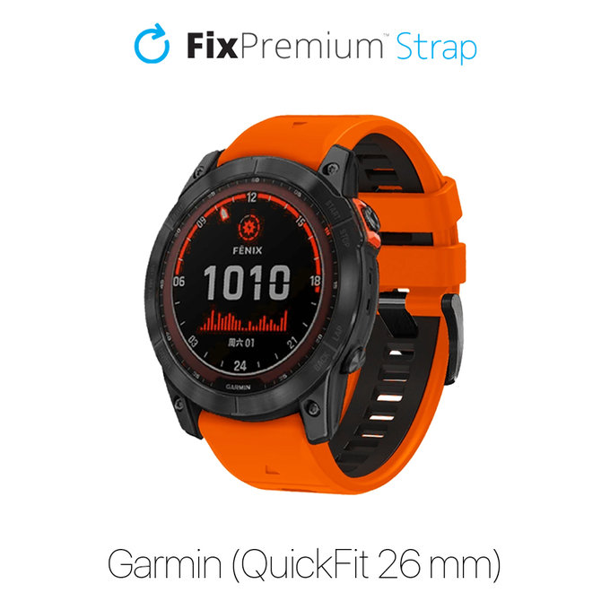 FixPremium - Dvojfarebný Silikónový Remienok pre Garmin (QuickFit 26mm), oranžový