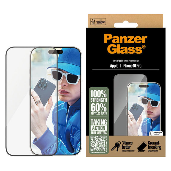 Tvrdené sklo UWF s aplikátorom pre iPhone 16 Pro, Čierna, PanzerGlass