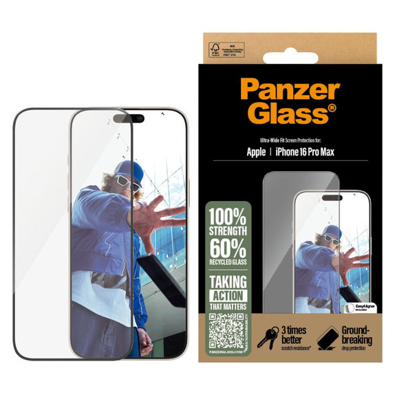Tvrdené sklo UWF s aplikátorom pre iPhone 16 Pro Max, Čierna, PanzerGlass