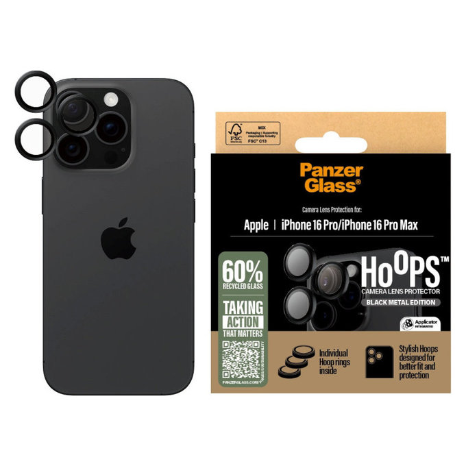 Ochranný kryt objektívu Hoops pre iPhone 16 Pro Max/16 Pro, Čierna, PanzerGlass