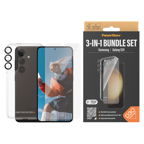 Bundle Hoops + Tvrdené sklo UWF + Hard Case D3O pre Samsung Galaxy S24, PanzerGlass