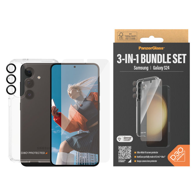 Bundle Hoops + Tvrdené sklo UWF + Hard Case D3O pre Samsung Galaxy S24, PanzerGlass