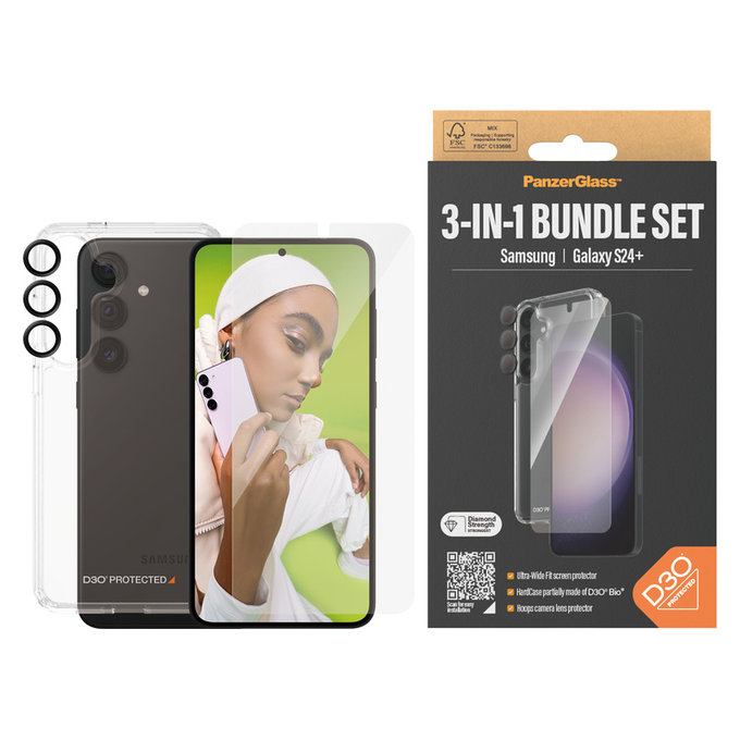 Bundle Hoops + Tvrdené sklo UWF + Hard Case D3O pre Samsung Galaxy S24+, PanzerGlass