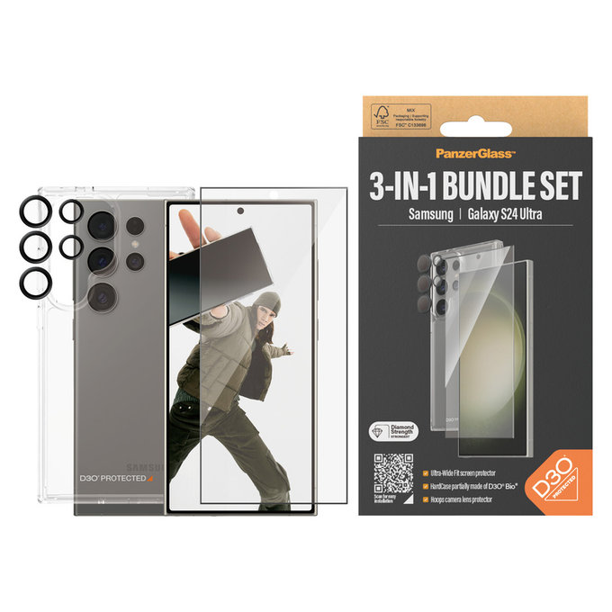 Bundle Hoops + Tvrdené sklo UWF + Hard Case D3O pre Samsung Galaxy S24 Ultra, PanzerGlass