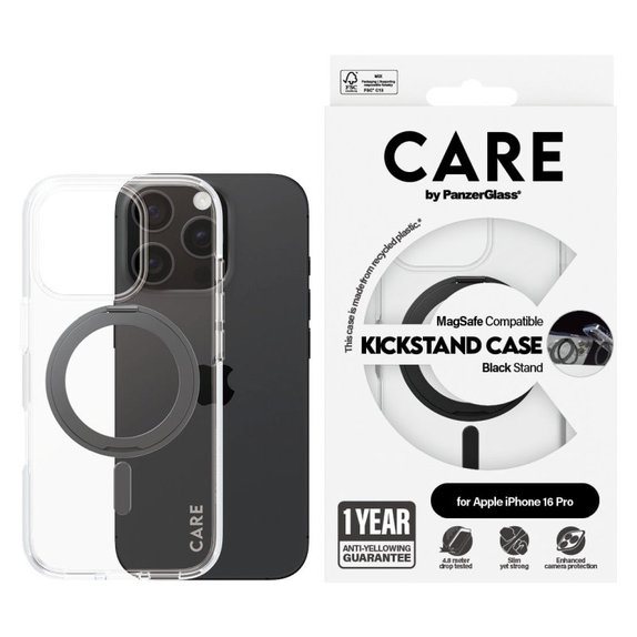 Puzdro Kickstand s MagSafe pre iPhone 16 Pro, Čierna, CARE
