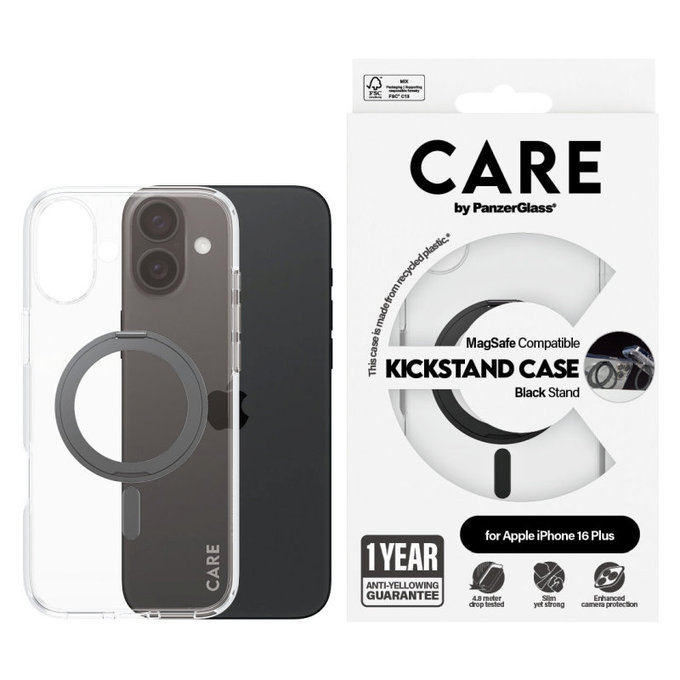 Puzdro Kickstand s MagSafe pre iPhone 16 Plus, Čierna, CARE