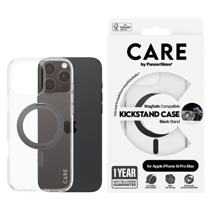 Puzdro Kickstand s MagSafe pre iPhone 16 Pro Max, Čierna, CARE