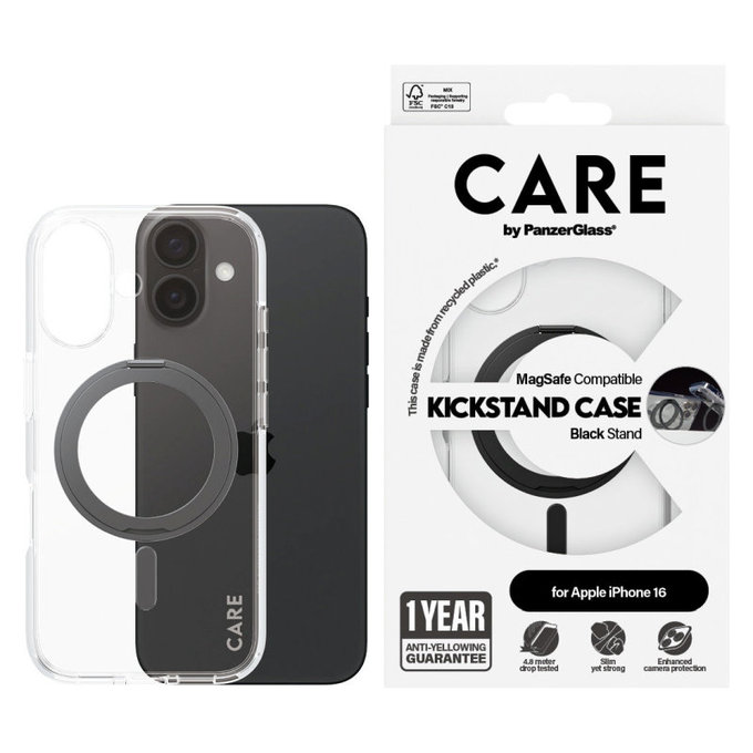 Puzdro Kickstand s MagSafe pre iPhone 16, Čierna, CARE